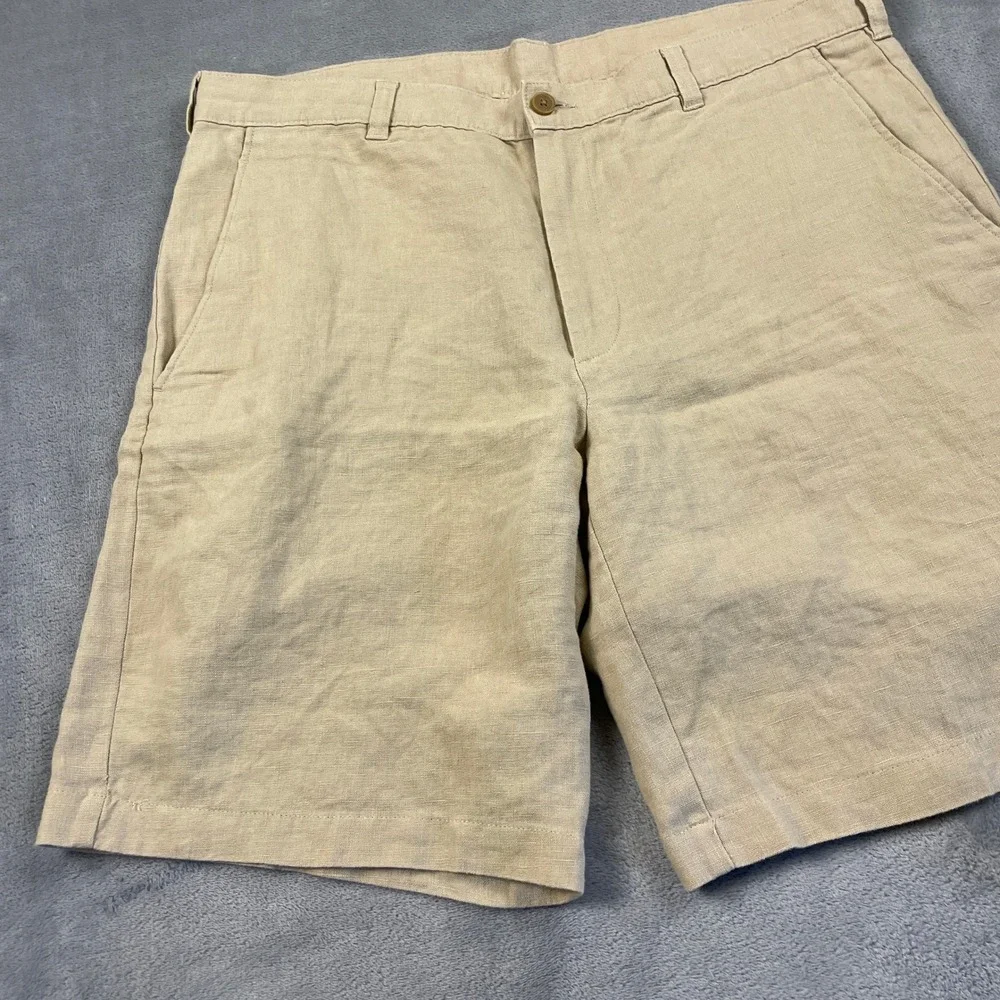 Jos A Bank Men's 36 100% Linen Shorts Beige Tan Flat Front Summer Casual Preppy